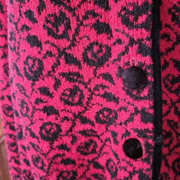 Talbots Floral Pattern Button-Up Cardigan Sweater Large Red & Black L - Picture 3 of 6